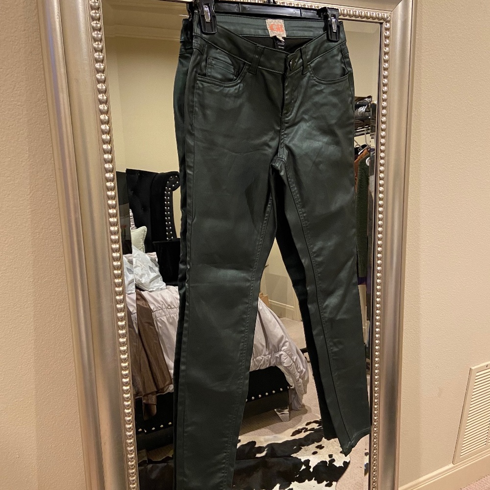 Metallic Green leather pants (faux)